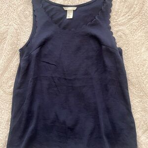 Scalloped Navy Blue Sleeveless Top